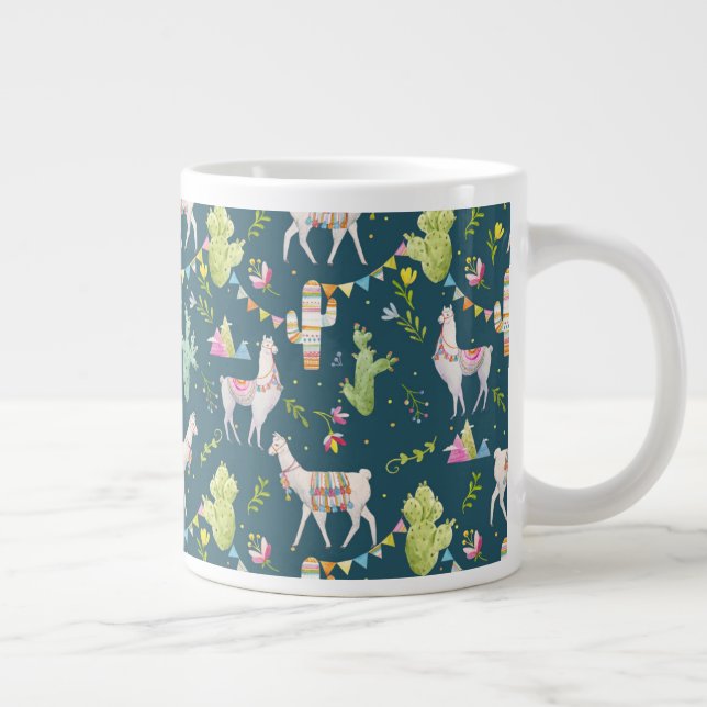 Watercolor Llama Flag Pattern Large Coffee Mug (Right)