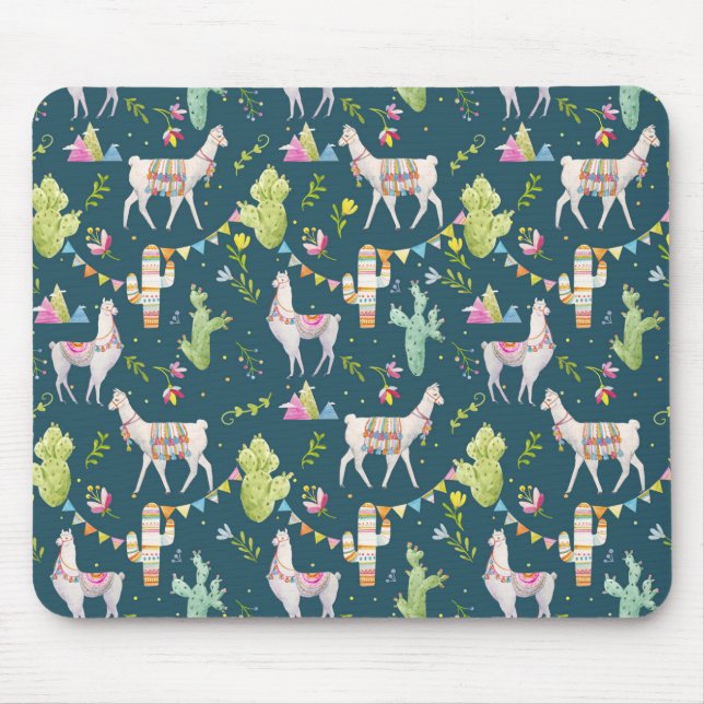 Watercolor Llama Flag Pattern Mouse Mat (Front)