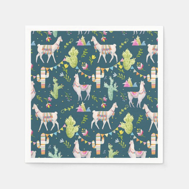 Watercolor Llama Flag Pattern Napkin (Front)