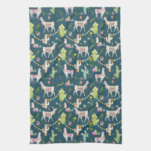 Watercolor Llama Flag Pattern Tea Towel