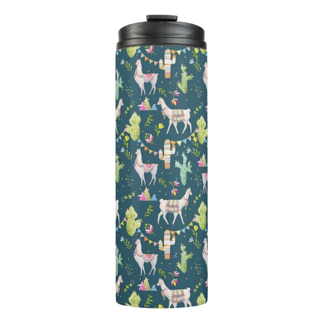Watercolor Llama Flag Pattern Thermal Tumbler (Front)