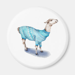 Watercolor Llama in Blue Sweater Magnet
