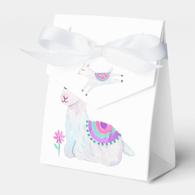 Watercolor Llama Kids Birthday Party Favour Box (Front Side)
