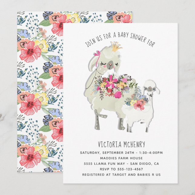 Watercolor Llama Mamma Baby Shower Invitation (Front/Back)