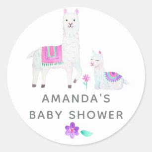 Watercolor Llama themed Baby Shower Classic Round Sticker