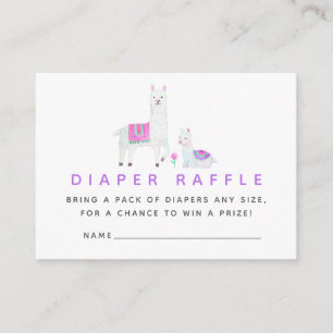 Watercolor Llama themed Baby Shower Diaper Raffle Enclosure Card