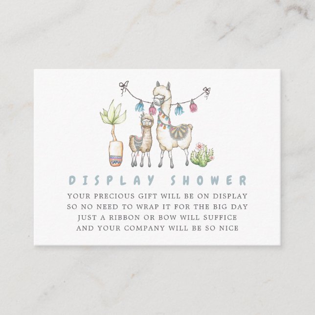 Watercolor Llama themed Baby Shower Display Shower Enclosure Card (Front)