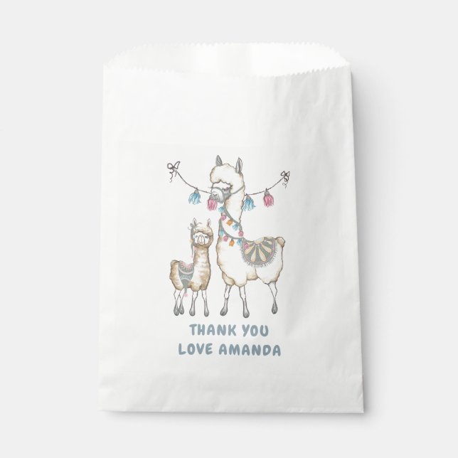 Watercolor Llama themed Baby Shower Favour Bags (Front)