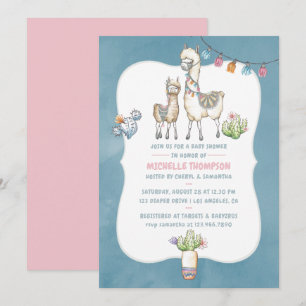 Watercolor Llama themed Baby Shower Invitation