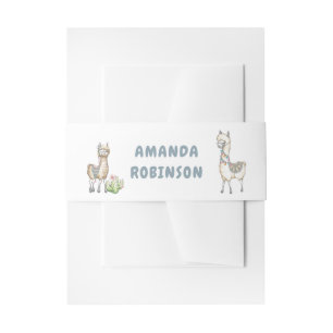 Watercolor Llama themed Baby Shower Invitation Belly Band