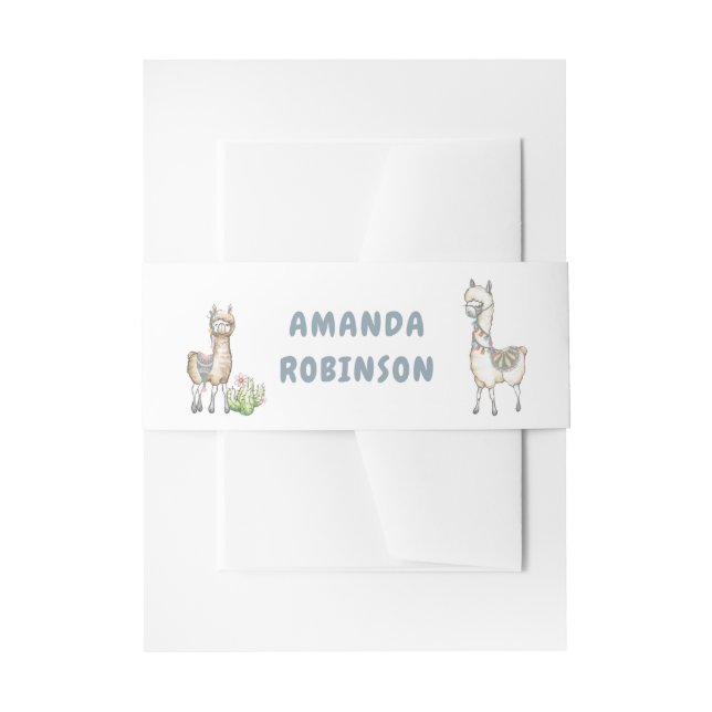 Watercolor Llama themed Baby Shower Invitation Belly Band (Front Example)