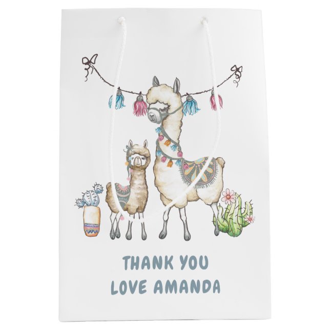 Watercolor Llama themed Baby Shower Medium Gift Bag (Front)