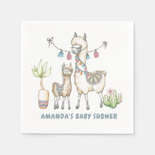 Watercolor Llama themed Baby Shower Napkin