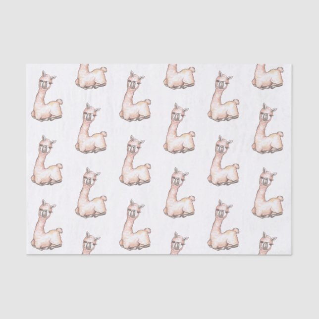 Watercolor Llama themed Baby Shower Tissue Paper (Front)