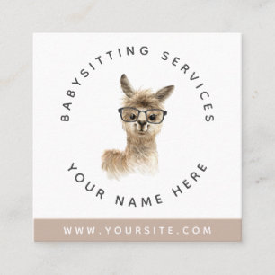 Watercolor Llama Wearing Glasses Babysitter Pastel Square Business Card