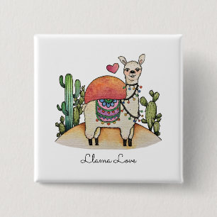 Watercolor Llama With Cactus 15 Cm Square Badge