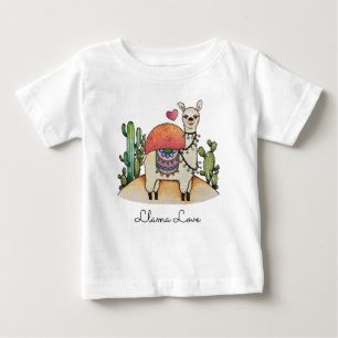 Watercolor Llama With cactus Baby T-Shirt