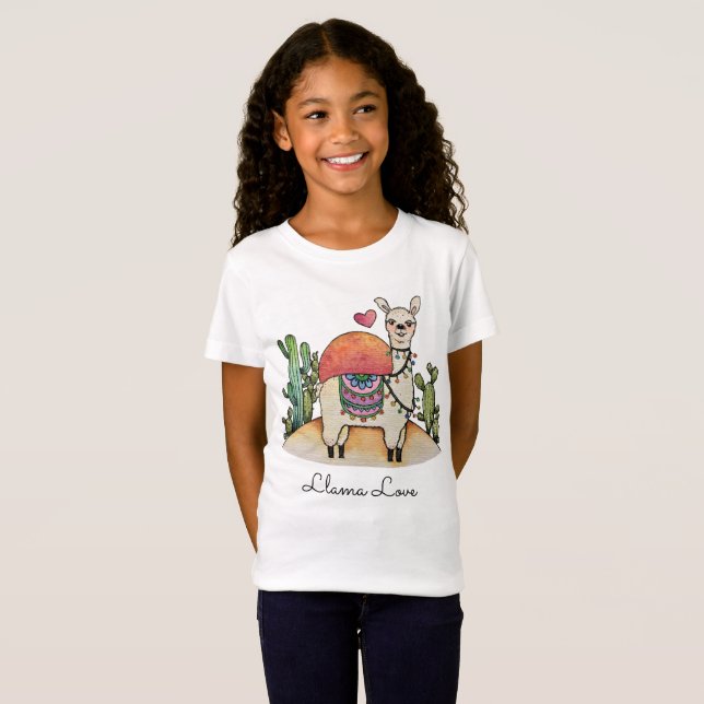 Watercolor Llama With cactus T-Shirt (Front Full)