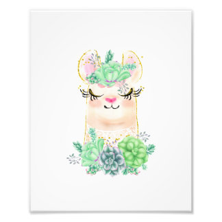 Watercolor Llama with Succulents Photo Print