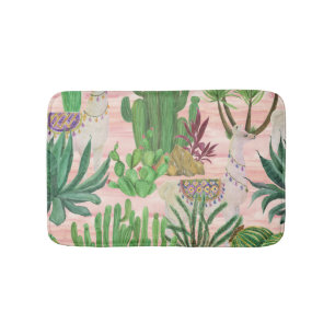 Watercolor llamas and cacti pattern. bath mat