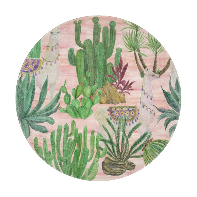 Watercolor llamas and cacti pattern. cutting board (Front)