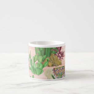 Watercolor llamas and cacti pattern. espresso cup