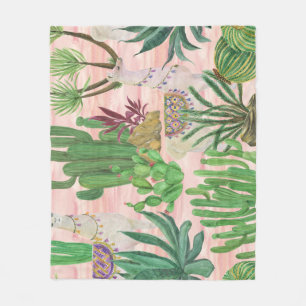 Watercolor llamas and cacti pattern. fleece blanket