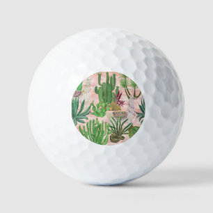 Watercolor llamas and cacti pattern. golf balls