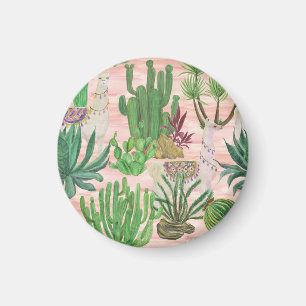 Watercolor llamas and cacti pattern. magnet
