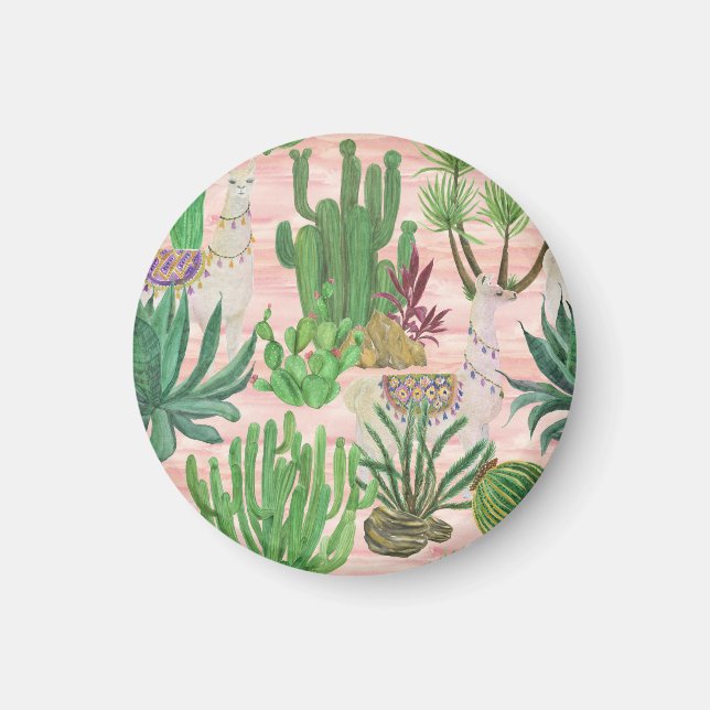 Watercolor llamas and cacti pattern. magnet (Front)