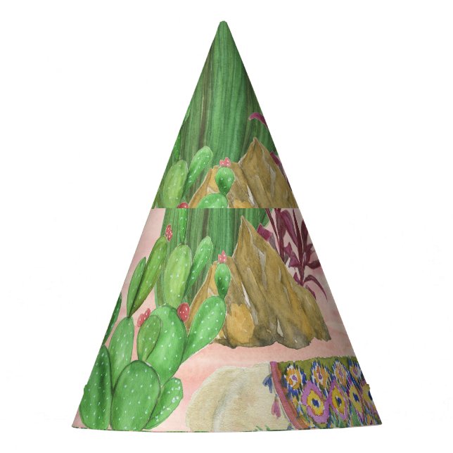 Watercolor llamas and cacti pattern. party hat (Front)