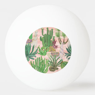 Watercolor llamas and cacti pattern. ping pong ball