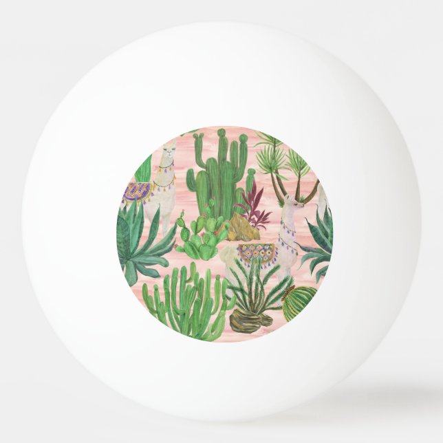 Watercolor llamas and cacti pattern. ping pong ball (Front)