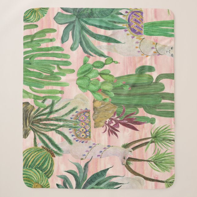 Watercolor llamas and cacti pattern. sherpa blanket (Front)