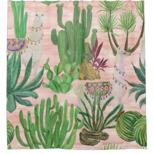 Watercolor llamas and cacti pattern. shower curtain