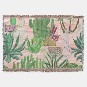 Watercolor llamas and cacti pattern. throw blanket
