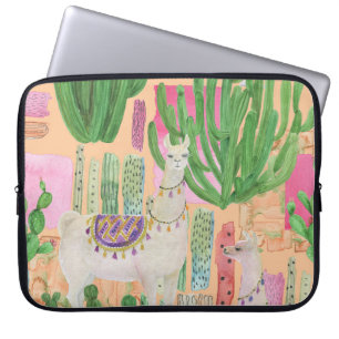 Watercolor llamas, cacti: seamless pattern. laptop sleeve