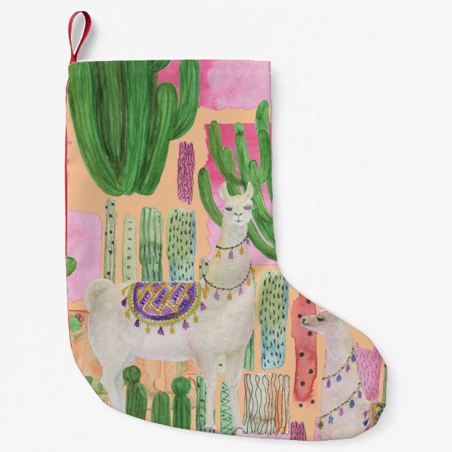 Watercolor llamas, cacti: seamless pattern. small christmas stocking (Front)