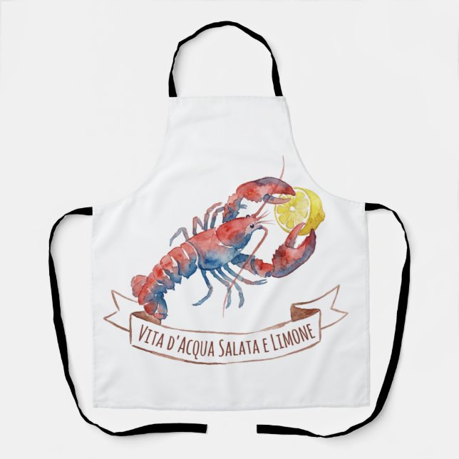 Watercolor Lobster and Lemon Italian Apron (Front)