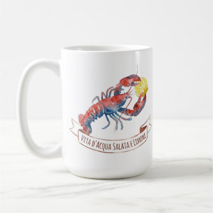 Watercolor Lobster and Lemon Italian Coffee Mug