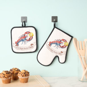 Watercolor Lobster and Lemon Italian Oven Mitt & Pot Holder Set
