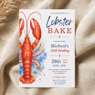 Watercolor Lobster Bake 30th Birthday Invitation