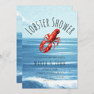 Watercolor Lobster Beach Blue Party Baby Shower  Invitation