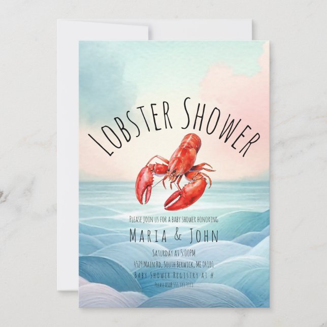 Watercolor Lobster Beach Party Baby Shower  Invitation (Front)