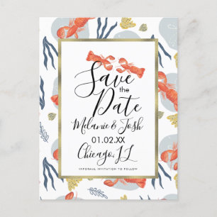Watercolor Lobster Crawfish Floral Save the Date Postcard