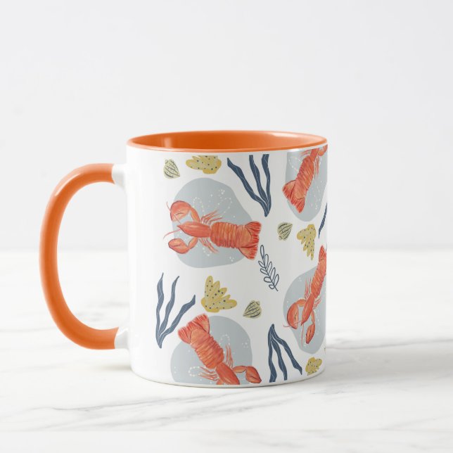 Watercolor Lobster Crustacean Beach Sand Dollars  Mug (Left)