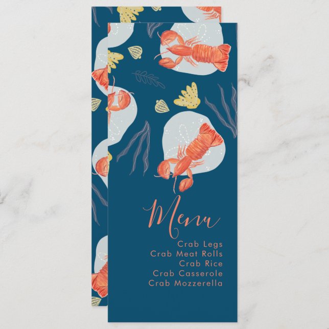Watercolor Lobster Crustacean Botanical Menu (Front/Back)