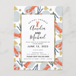 Watercolor Lobster Crustacean Bridal Shower  Postcard