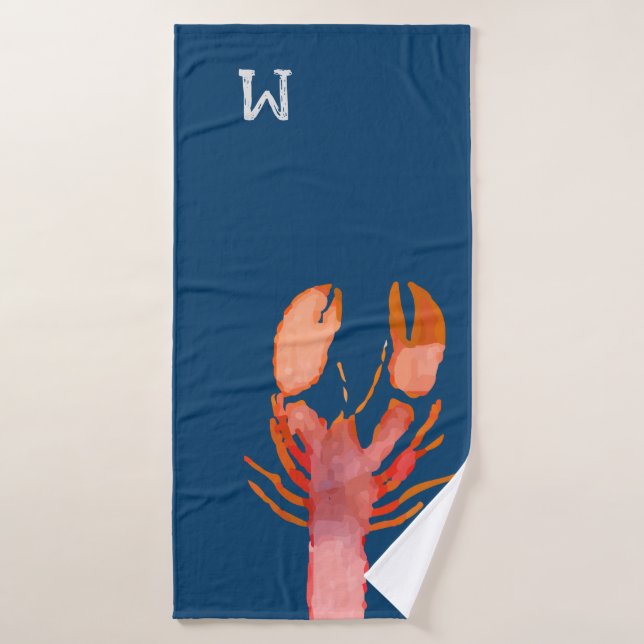 Watercolor Lobster Monogram Nautical Bath Towel (Bath Towel)