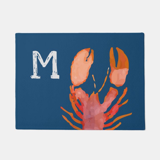 Watercolor Lobster Monogram Nautical Doormat (Front)
